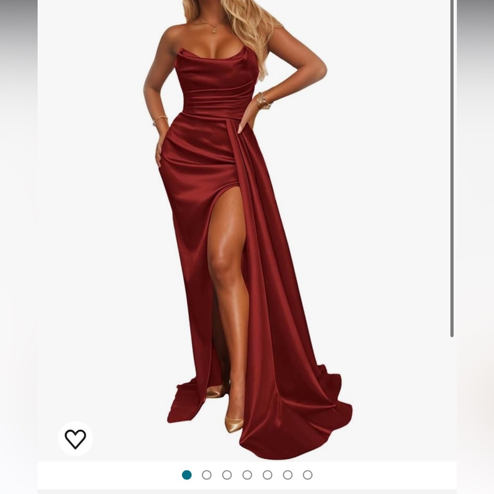 Maroon color strapless corset back gown